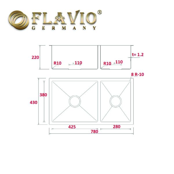 Flavio FL-7843 Double Bowl Under Mount Kitchen Sink | Azora